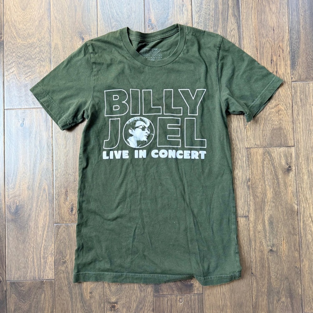 Billy Joel T-Shirt Men SM Olive Green EUC 2025 Live In Concert Tour Graphic